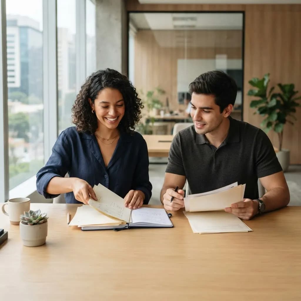 Empreendedora abrindo a persiana de um pequeno negócio na primeira luz da manhã